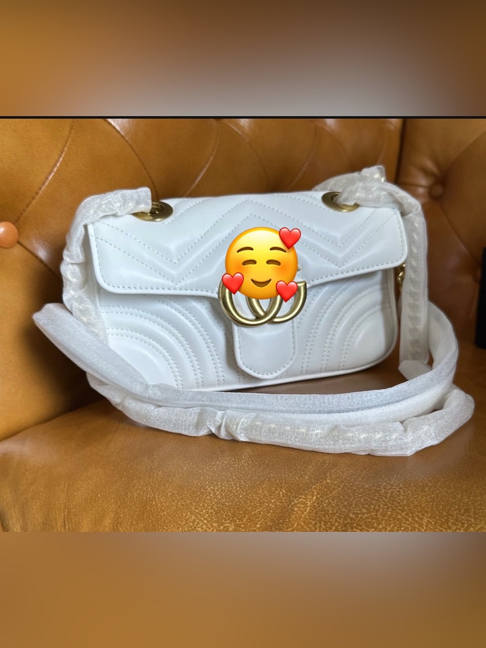 White Quilted Chain Shoulder Bag with Gold Hardware
